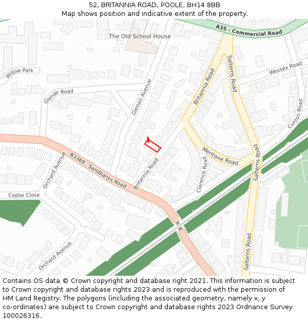 52, BRITANNIA ROAD, POOLE, BH14 8BB: Location map and indicative extent of plot