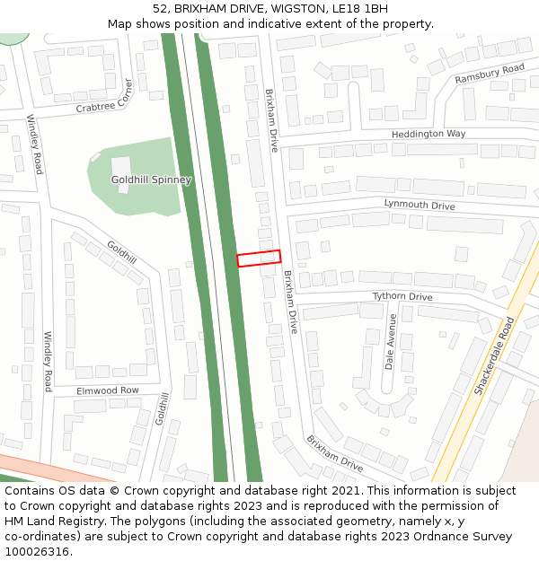 52, BRIXHAM DRIVE, WIGSTON, LE18 1BH: Location map and indicative extent of plot