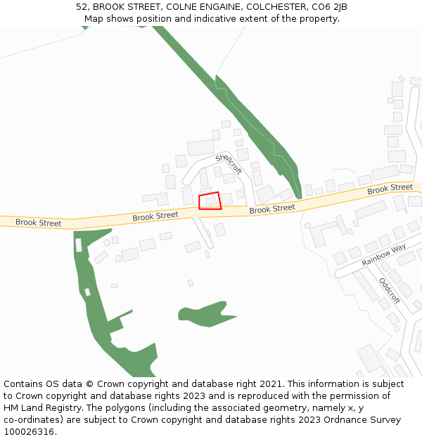 52, BROOK STREET, COLNE ENGAINE, COLCHESTER, CO6 2JB: Location map and indicative extent of plot