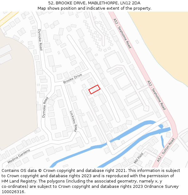 52, BROOKE DRIVE, MABLETHORPE, LN12 2DA: Location map and indicative extent of plot