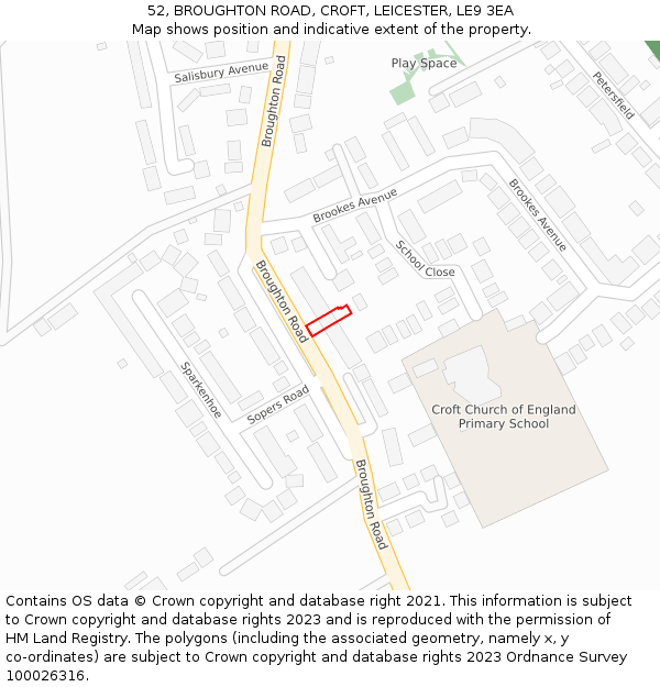 52, BROUGHTON ROAD, CROFT, LEICESTER, LE9 3EA: Location map and indicative extent of plot