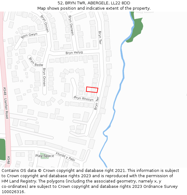 52, BRYN TWR, ABERGELE, LL22 8DD: Location map and indicative extent of plot