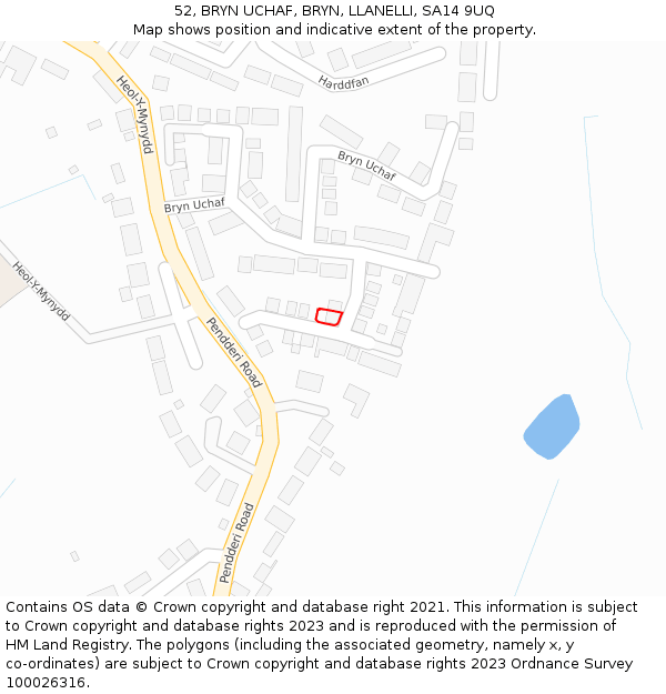 52, BRYN UCHAF, BRYN, LLANELLI, SA14 9UQ: Location map and indicative extent of plot