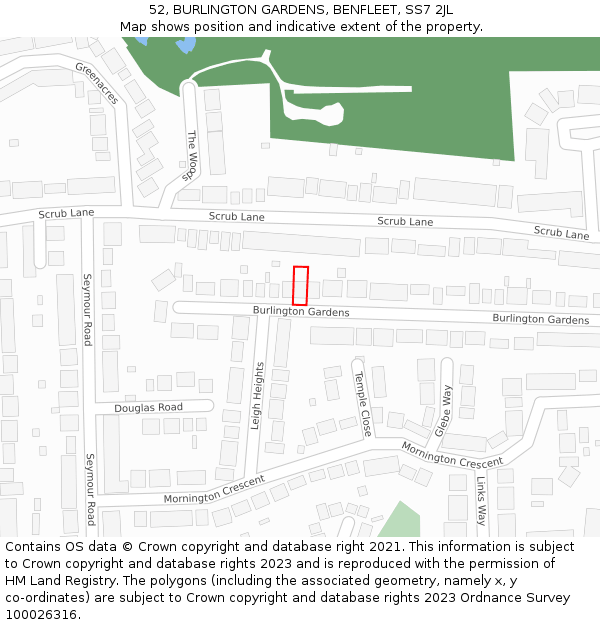 52, BURLINGTON GARDENS, BENFLEET, SS7 2JL: Location map and indicative extent of plot