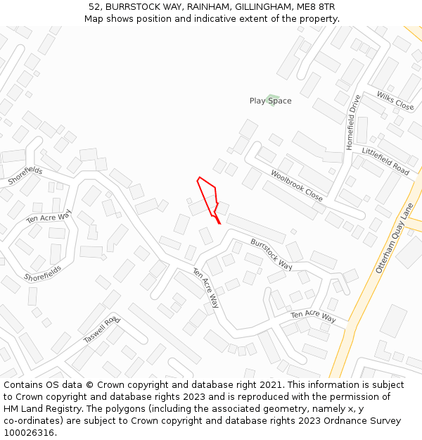 52, BURRSTOCK WAY, RAINHAM, GILLINGHAM, ME8 8TR: Location map and indicative extent of plot