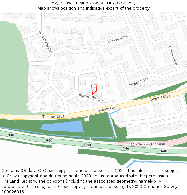 52, BURWELL MEADOW, WITNEY, OX28 5JQ: Location map and indicative extent of plot