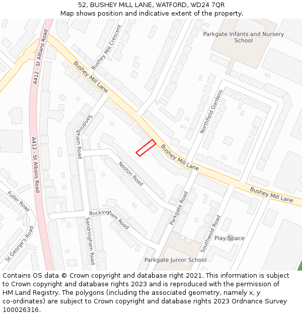 52, BUSHEY MILL LANE, WATFORD, WD24 7QR: Location map and indicative extent of plot