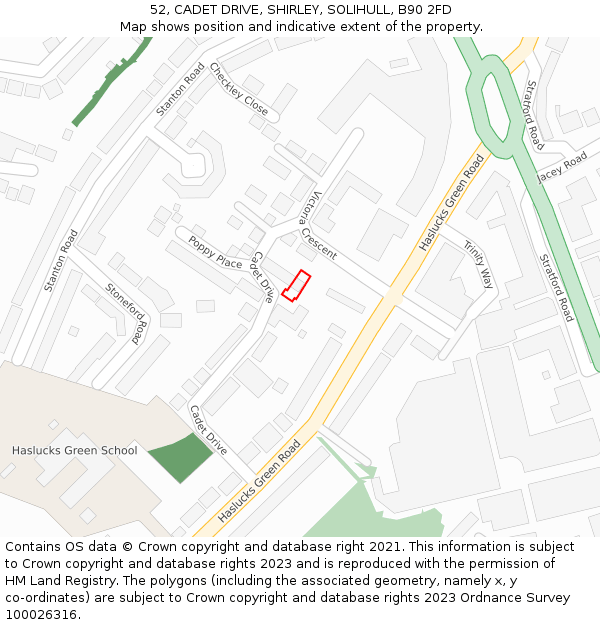 52, CADET DRIVE, SHIRLEY, SOLIHULL, B90 2FD: Location map and indicative extent of plot