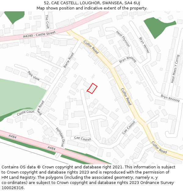 52, CAE CASTELL, LOUGHOR, SWANSEA, SA4 6UJ: Location map and indicative extent of plot