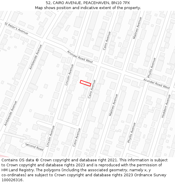 52, CAIRO AVENUE, PEACEHAVEN, BN10 7PX: Location map and indicative extent of plot