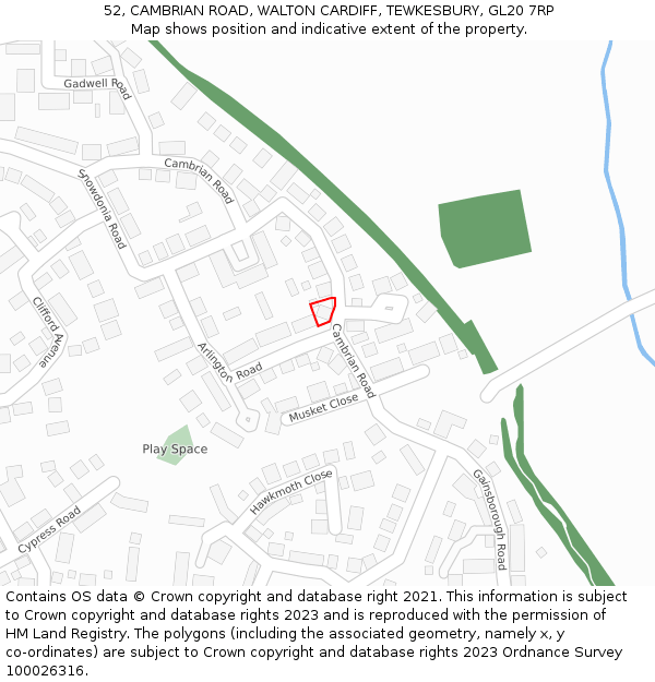 52, CAMBRIAN ROAD, WALTON CARDIFF, TEWKESBURY, GL20 7RP: Location map and indicative extent of plot