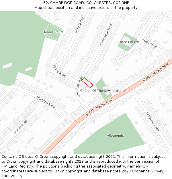 52, CAMBRIDGE ROAD, COLCHESTER, CO3 3NR: Location map and indicative extent of plot