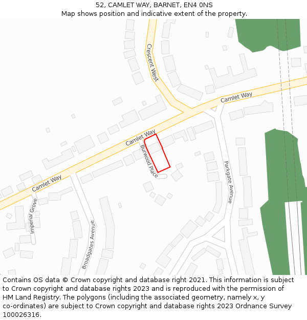 52, CAMLET WAY, BARNET, EN4 0NS: Location map and indicative extent of plot