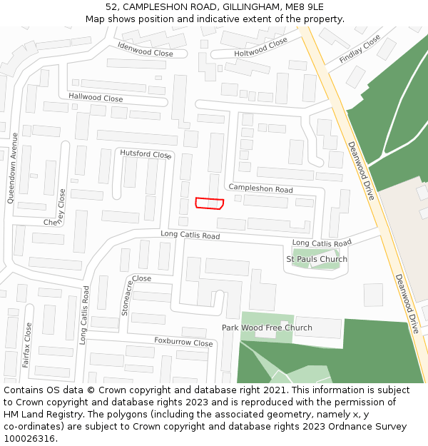 52, CAMPLESHON ROAD, GILLINGHAM, ME8 9LE: Location map and indicative extent of plot