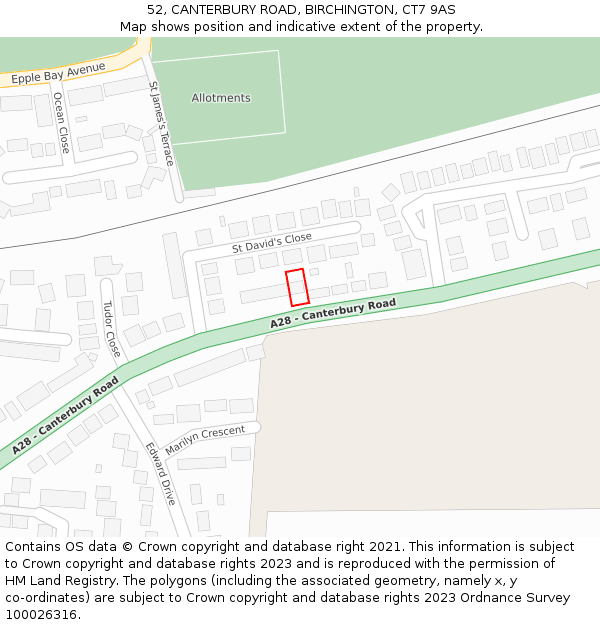 52, CANTERBURY ROAD, BIRCHINGTON, CT7 9AS: Location map and indicative extent of plot