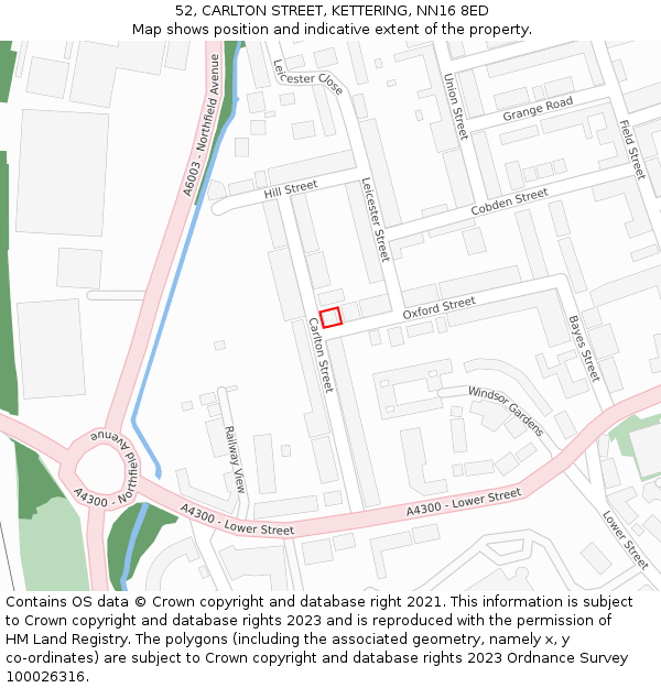 52, CARLTON STREET, KETTERING, NN16 8ED: Location map and indicative extent of plot