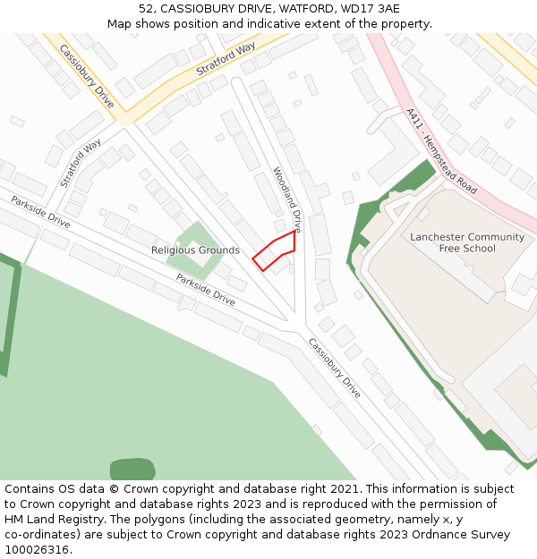 52, CASSIOBURY DRIVE, WATFORD, WD17 3AE: Location map and indicative extent of plot