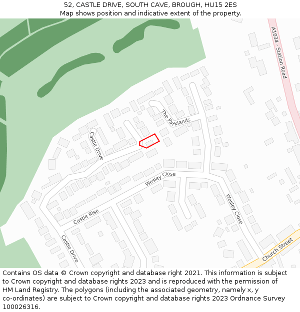 52, CASTLE DRIVE, SOUTH CAVE, BROUGH, HU15 2ES: Location map and indicative extent of plot