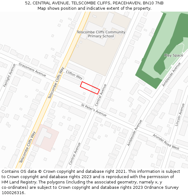 52, CENTRAL AVENUE, TELSCOMBE CLIFFS, PEACEHAVEN, BN10 7NB: Location map and indicative extent of plot