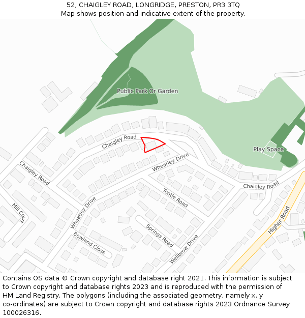 52, CHAIGLEY ROAD, LONGRIDGE, PRESTON, PR3 3TQ: Location map and indicative extent of plot