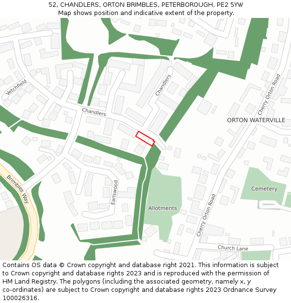 52, CHANDLERS, ORTON BRIMBLES, PETERBOROUGH, PE2 5YW: Location map and indicative extent of plot