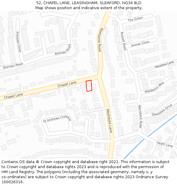 52, CHAPEL LANE, LEASINGHAM, SLEAFORD, NG34 8LD: Location map and indicative extent of plot