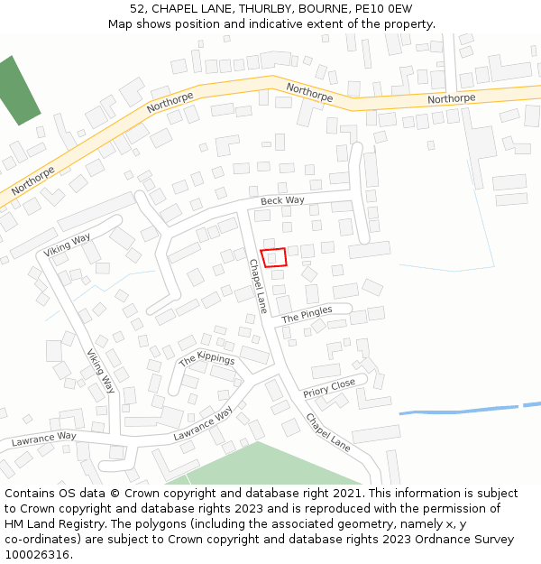 52, CHAPEL LANE, THURLBY, BOURNE, PE10 0EW: Location map and indicative extent of plot