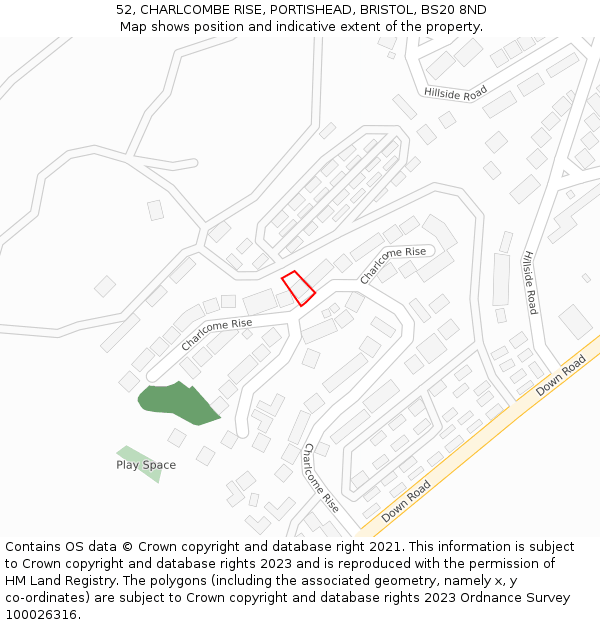 52, CHARLCOMBE RISE, PORTISHEAD, BRISTOL, BS20 8ND: Location map and indicative extent of plot