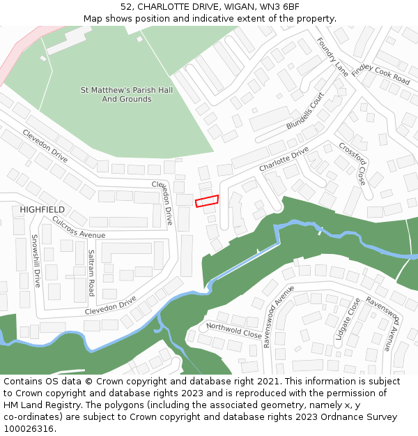 52, CHARLOTTE DRIVE, WIGAN, WN3 6BF: Location map and indicative extent of plot