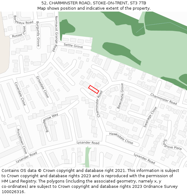 52, CHARMINSTER ROAD, STOKE-ON-TRENT, ST3 7TB: Location map and indicative extent of plot