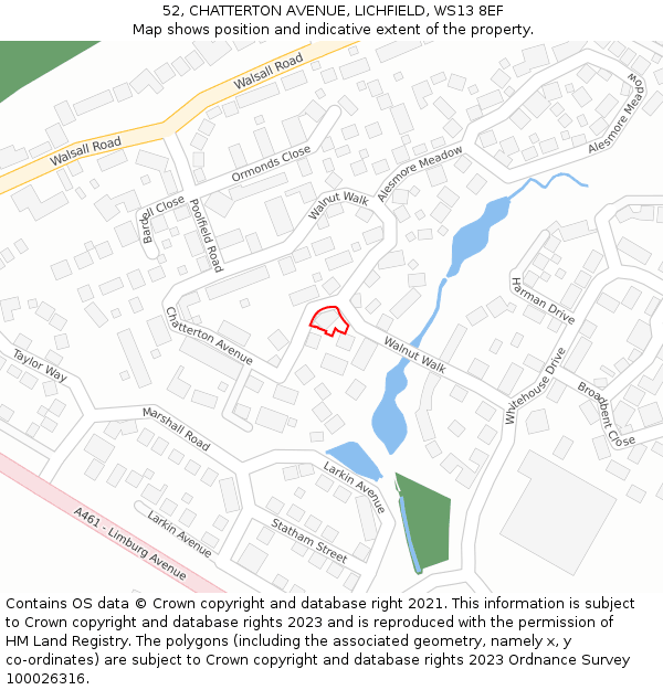 52, CHATTERTON AVENUE, LICHFIELD, WS13 8EF: Location map and indicative extent of plot