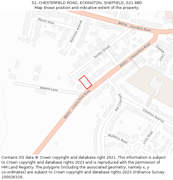 52, CHESTERFIELD ROAD, ECKINGTON, SHEFFIELD, S21 4BD: Location map and indicative extent of plot