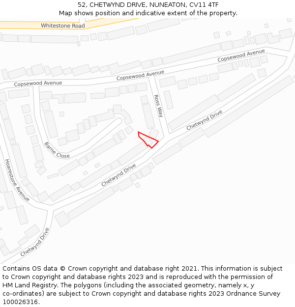 52, CHETWYND DRIVE, NUNEATON, CV11 4TF: Location map and indicative extent of plot