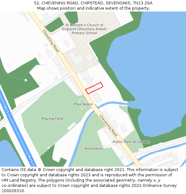 52, CHEVENING ROAD, CHIPSTEAD, SEVENOAKS, TN13 2SA: Location map and indicative extent of plot