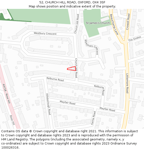 52, CHURCH HILL ROAD, OXFORD, OX4 3SF: Location map and indicative extent of plot