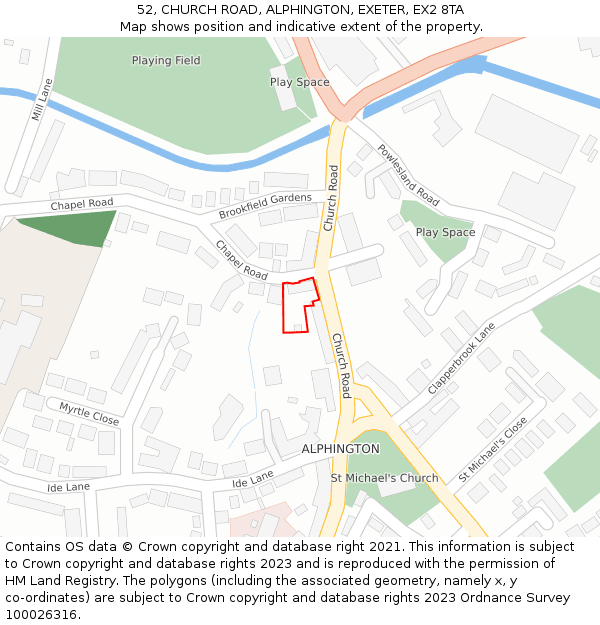 52, CHURCH ROAD, ALPHINGTON, EXETER, EX2 8TA: Location map and indicative extent of plot