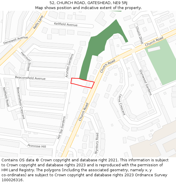 52, CHURCH ROAD, GATESHEAD, NE9 5RJ: Location map and indicative extent of plot