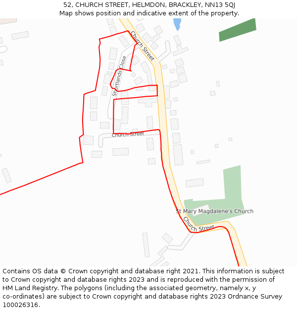 52, CHURCH STREET, HELMDON, BRACKLEY, NN13 5QJ: Location map and indicative extent of plot