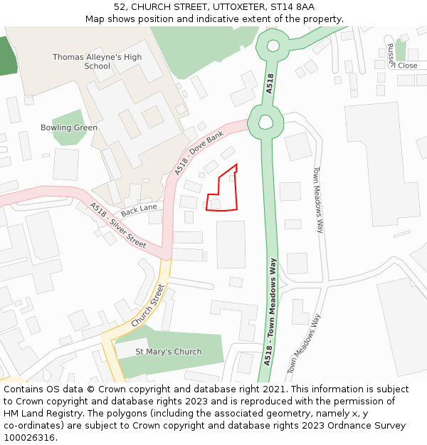 52, CHURCH STREET, UTTOXETER, ST14 8AA: Location map and indicative extent of plot