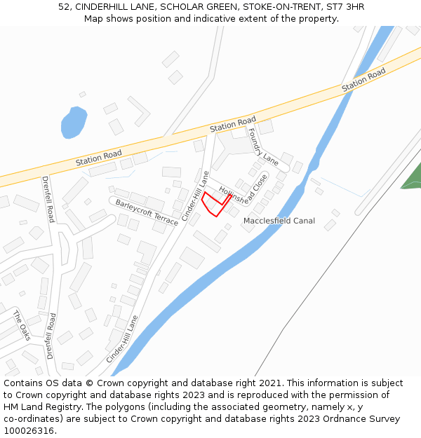 52, CINDERHILL LANE, SCHOLAR GREEN, STOKE-ON-TRENT, ST7 3HR: Location map and indicative extent of plot