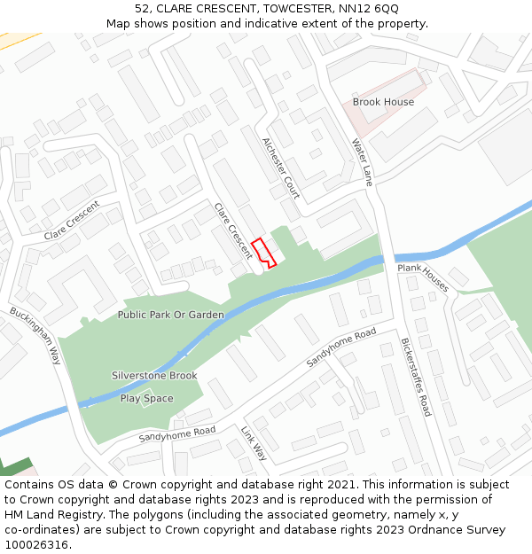 52, CLARE CRESCENT, TOWCESTER, NN12 6QQ: Location map and indicative extent of plot