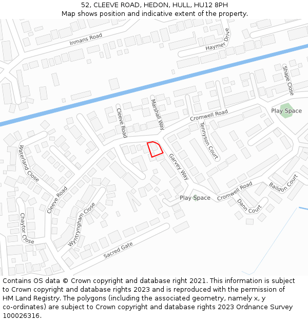 52, CLEEVE ROAD, HEDON, HULL, HU12 8PH: Location map and indicative extent of plot