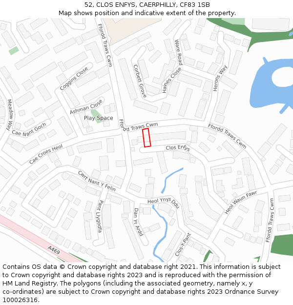 52, CLOS ENFYS, CAERPHILLY, CF83 1SB: Location map and indicative extent of plot