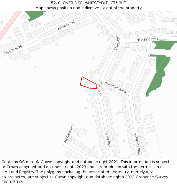 52, CLOVER RISE, WHITSTABLE, CT5 3HT: Location map and indicative extent of plot