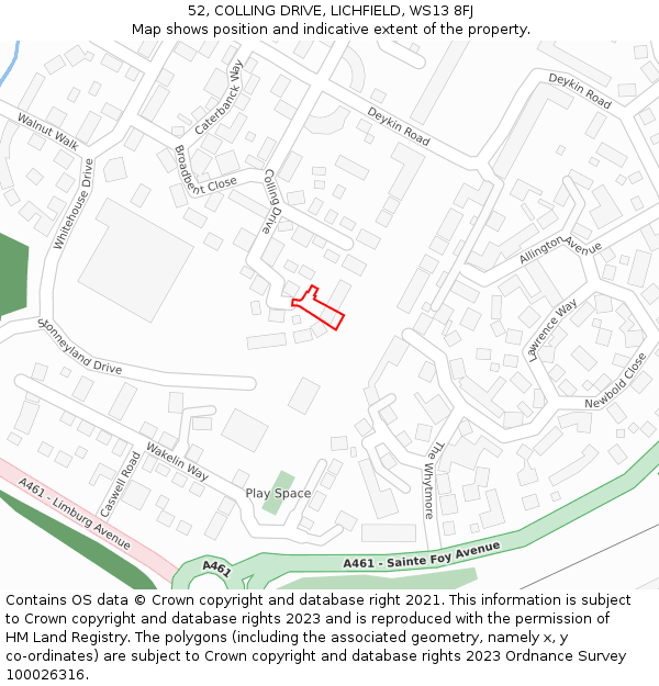 52, COLLING DRIVE, LICHFIELD, WS13 8FJ: Location map and indicative extent of plot
