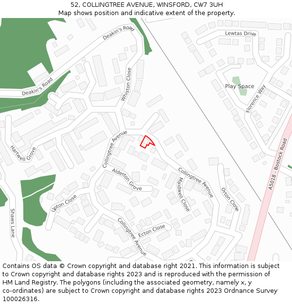 52, COLLINGTREE AVENUE, WINSFORD, CW7 3UH: Location map and indicative extent of plot