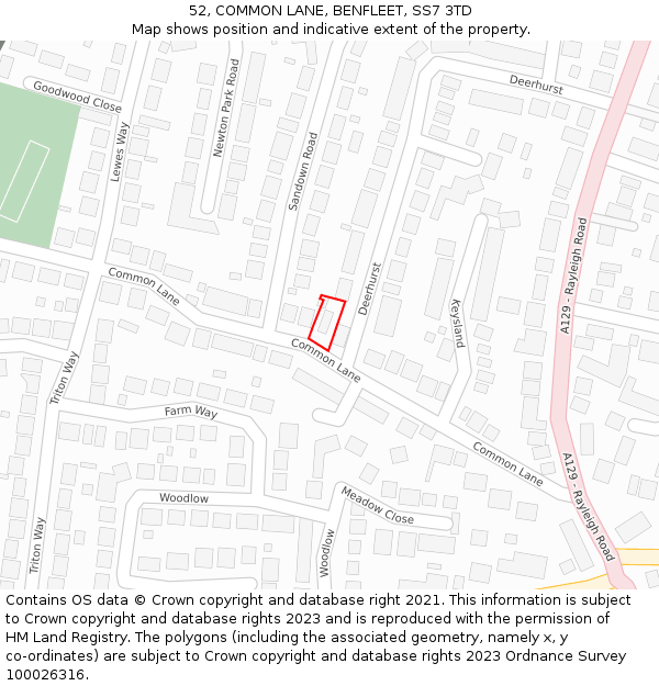 52, COMMON LANE, BENFLEET, SS7 3TD: Location map and indicative extent of plot