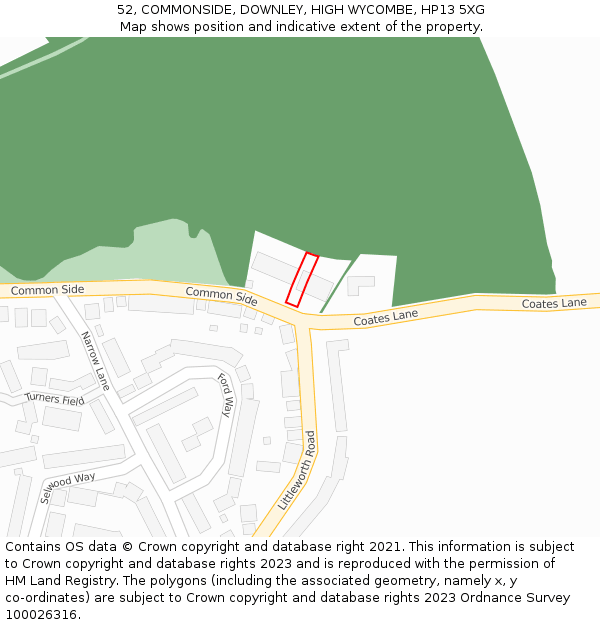 52, COMMONSIDE, DOWNLEY, HIGH WYCOMBE, HP13 5XG: Location map and indicative extent of plot