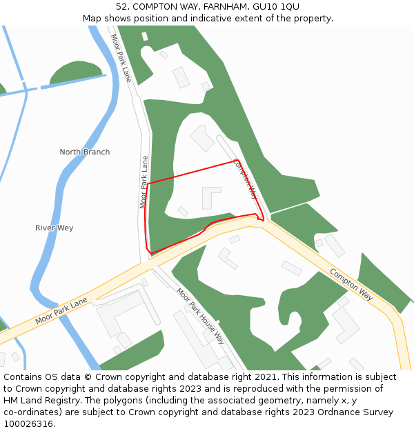 52, COMPTON WAY, FARNHAM, GU10 1QU: Location map and indicative extent of plot