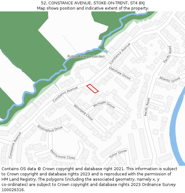 52, CONSTANCE AVENUE, STOKE-ON-TRENT, ST4 8XJ: Location map and indicative extent of plot